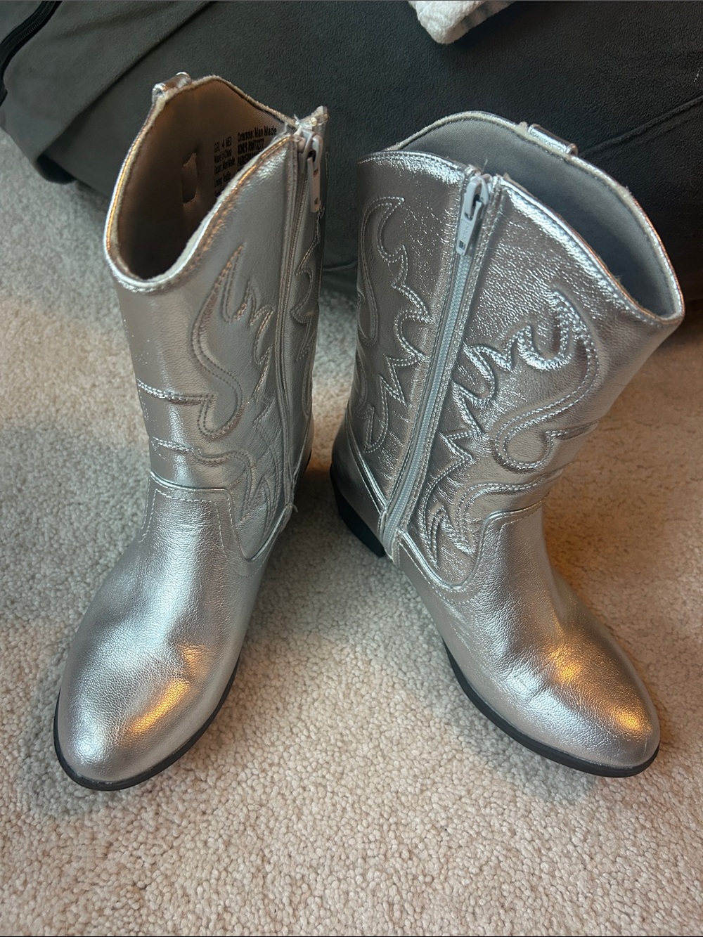 Girls Metallic Silver Western Boots